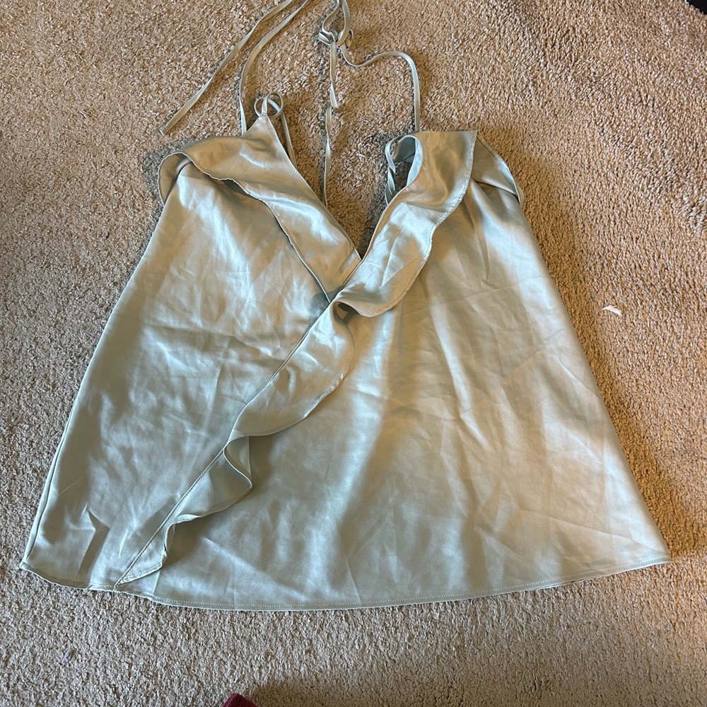 Ruffle Wrap Camisole Top in Light Sage